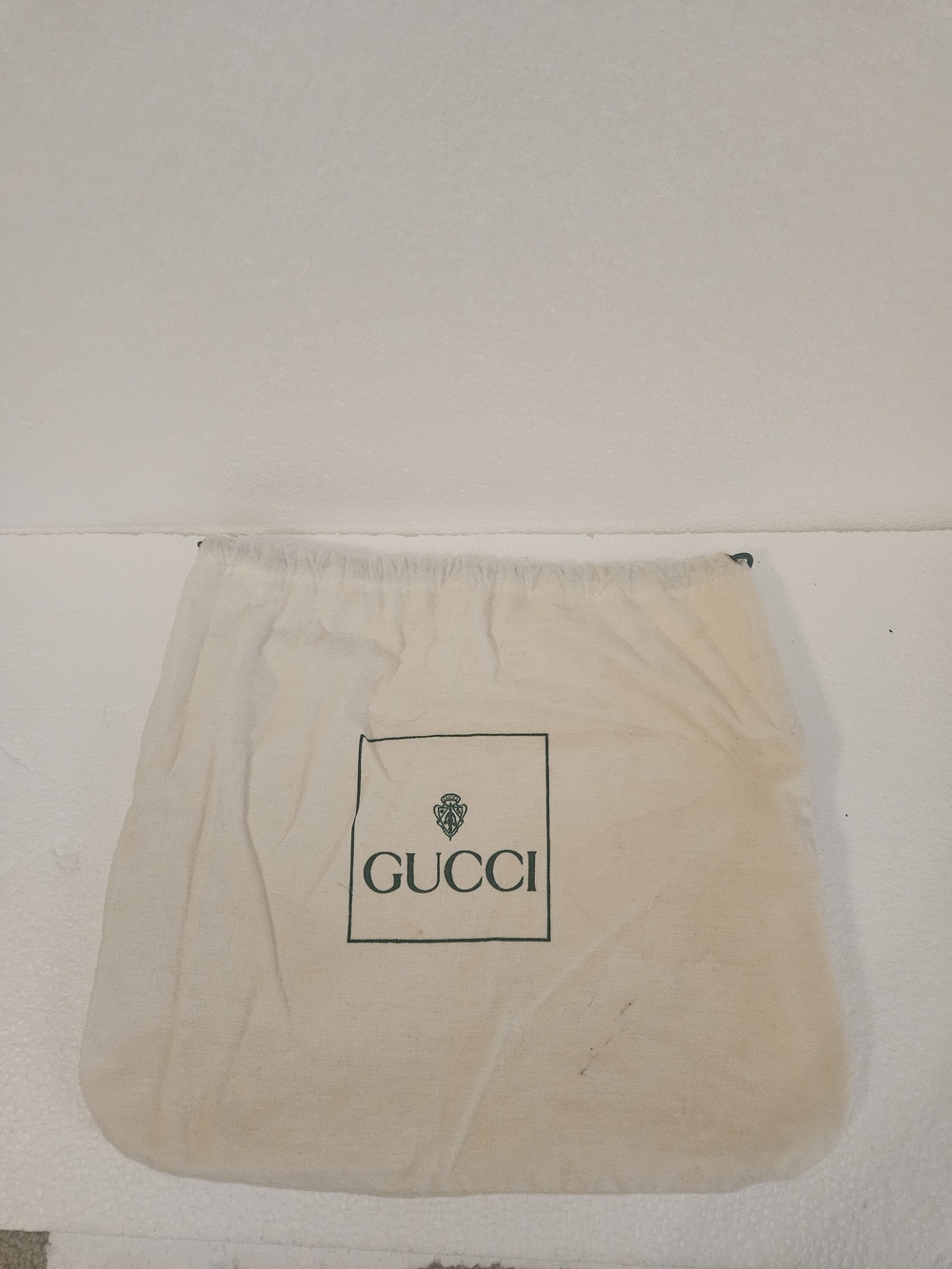 Gucci Cream Drawstring Dust Bag with Green Logo